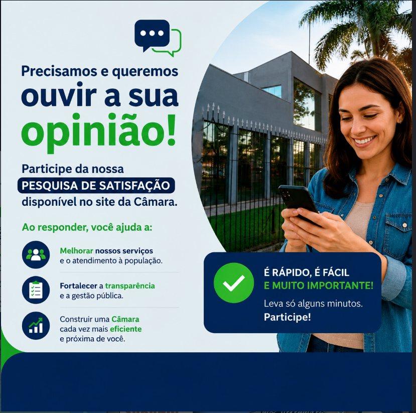 Precisamos e queremos ouvir a sua opinião — Participe da Pesquisa de Satisfação da Câmara Municipal de Sarandi