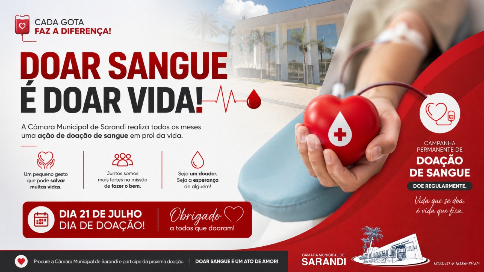 Câmara de Sarandi celebra mais uma etapa da campanha permanente de doação de sangue